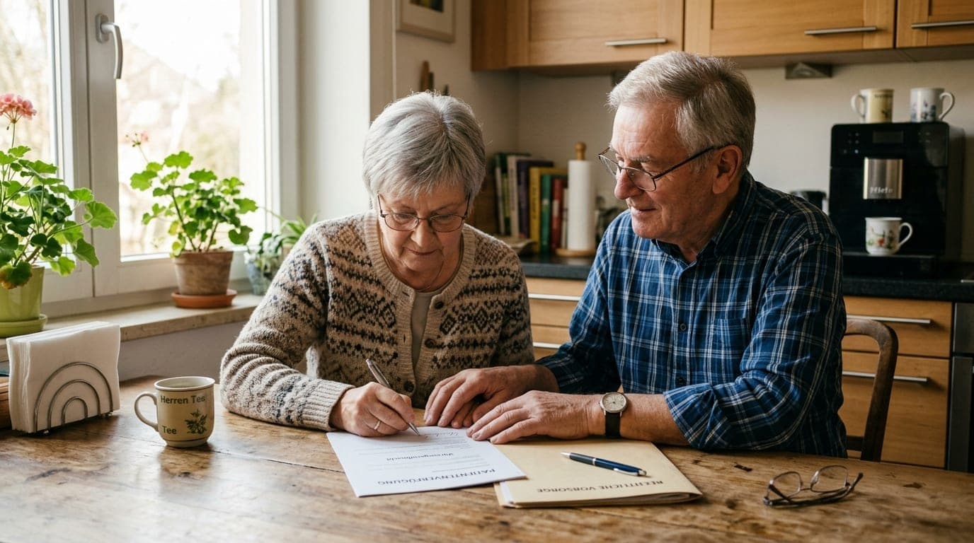Älteres Ehepaar unterschreibt Vorsorgevollmacht