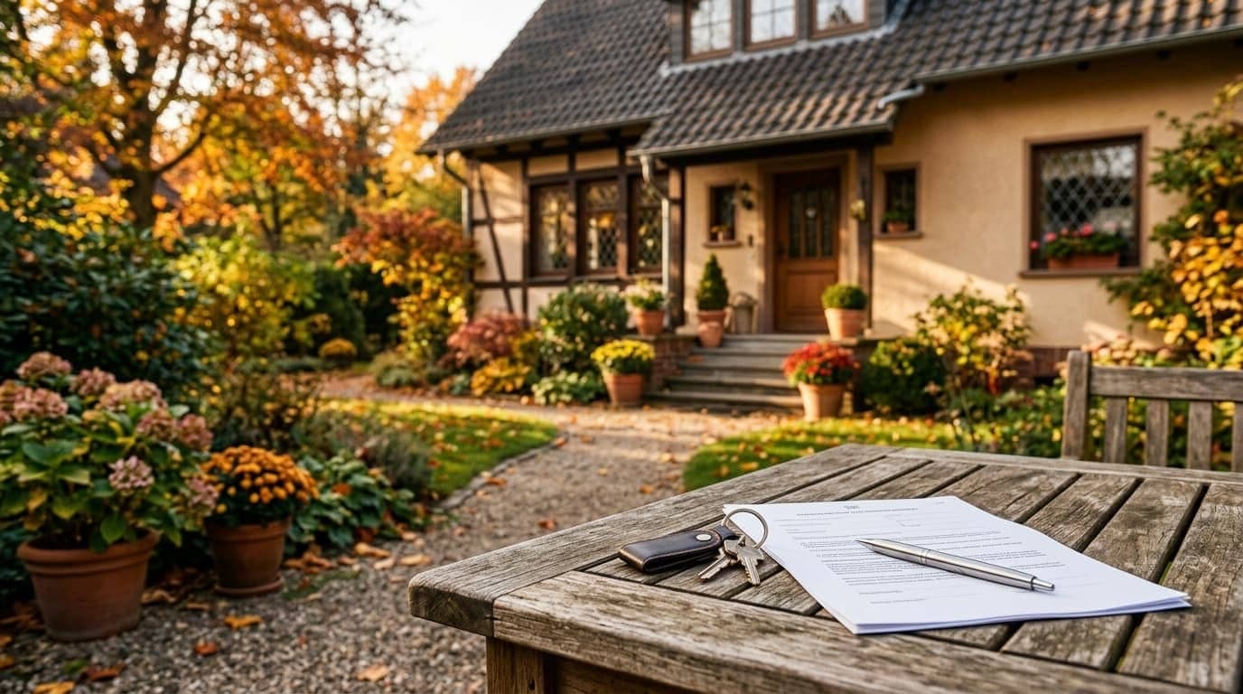 Notarin beglaubigt eine Vorsorgevollmacht für Immobilien am Schreibtisch